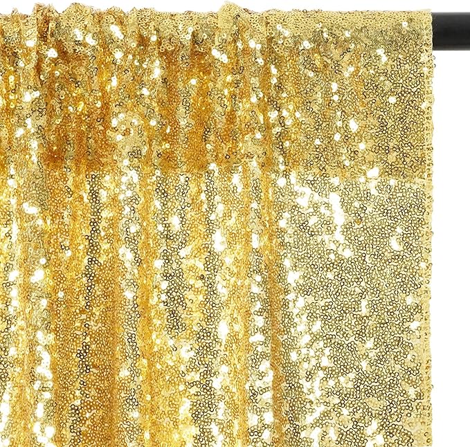 Poise3EHome 2Pcs 3Ft x 8Ft Gold Sequin Backdrop Curtain, Glitter Photography Background, Sequence Xmas Thanksgiving Backdrop for Wedding Party Holiday Festival Decor