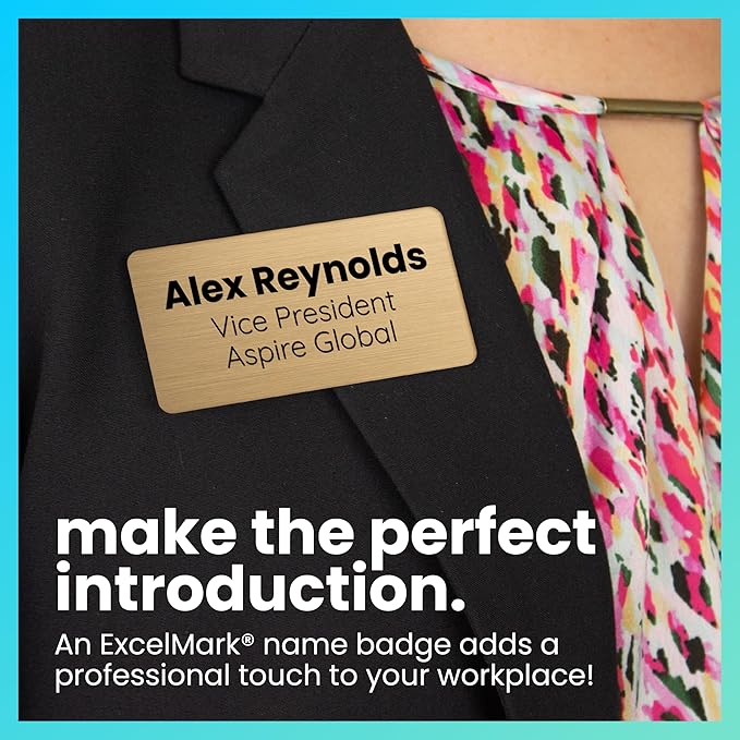 ExcelMark Custom Name Tag - Engraved Name Badge with Pin or Magnetic Backing, 16 Colors, 6 Fonts, and 2 Sizes to Choose from (Silver w/Black Letters, 1.5"x 3")