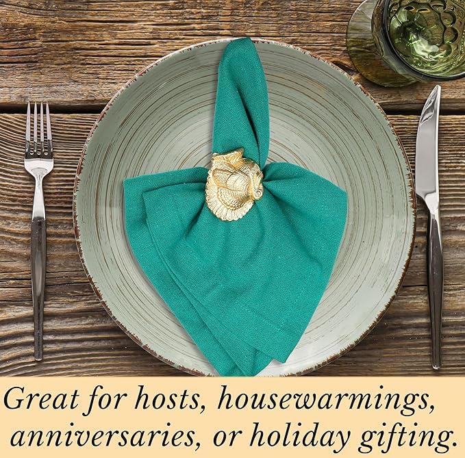 Gold Napkin Rings Set of 12 - Turkey Bird Stylish Metal Lightweight Serviette Holders for Elegant Table Settings | Perfect for Dinner Parties, Holidays, Weddings & Everyday Use - ALPHA Living HOME