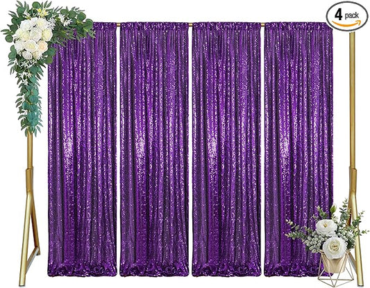 ShinyBeauty 4x10ft Purple Sequin Photo Backdrop - Glitter Background for Photography Studio, Christmas Party Decor, Stage Wall Drapes & Event Celebrations