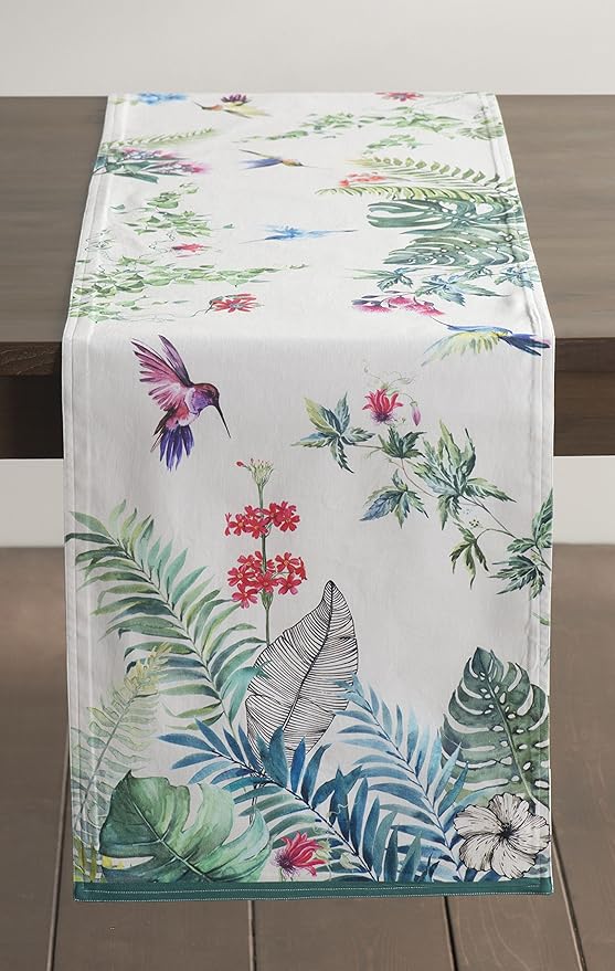 Maison d' Hermine Table Runner 100% Cotton Single Layer Table Runners 108 inches Long Decorative for Kitchen Dining Party Baby Shower Wedding Bridal Shower Spring Summer (Tropiques, 14.50" x 108")