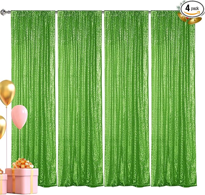 Hahuho Light Green Sequin Backdrop Curtain, 4PCS 2FTx8FT Glitter Backdrop Curtain for Parties, Christmas, Wedding, Banquet Decoration（4 Panels, 2FT x 8FT, Light Green）