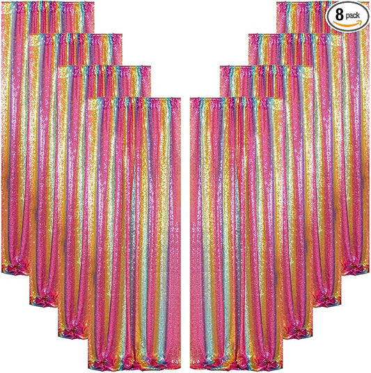 ShinyBeauty Rainbow Backdrop 2FTx8FT Sequin Curtains 8 Panels Photo Backdrops Colorful Curtain Shimmer Background Sparkly Fabric Drapery for Party,Studio,PHOTOBOOTH