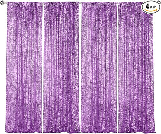 Sugargirl Lavender Purple Sequin Backdrop Curtain 4 Panels 2FTx8FT Glitter Lavender Background Drapes Sparkle Photography Backdrop for Party Wedding Birthday Wall Decoration