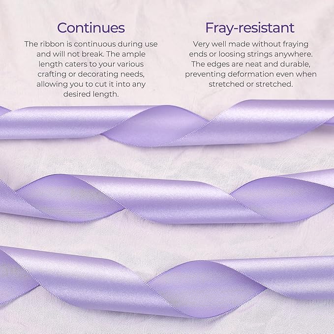 Lavender Satin Ribbon 3/8 inch X Continuous 50 Yards, Single Face Polyester Ribbon Perfect for Gift Wrapping, Flower Bouquet, Wedding Decor, Crafts, Bow Making, Sewing and More