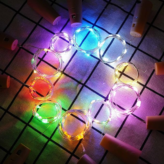 10 Pack Bottle Cork Lights 10 LED Wine Bottle Battery Powered Lights Copper Wire Fairy String Light for Christmas Halloween Wedding Birthday Party DIY Home Decor (10 Colors)