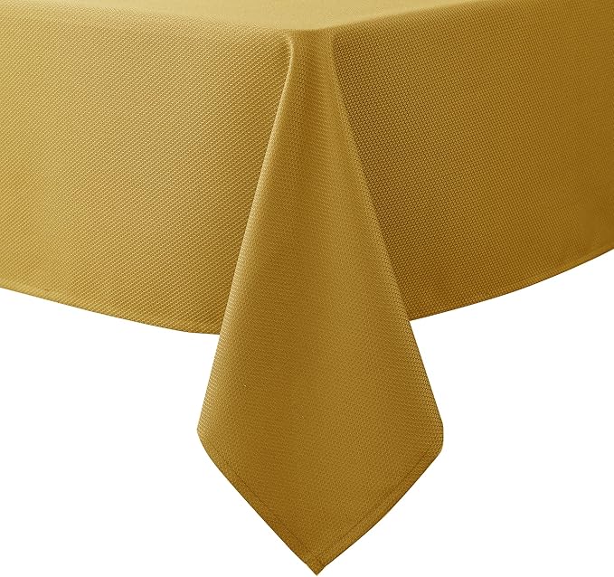 Biscaynebay Textured Fabric Christmas Rectangle Table Cloth 52x70 Inches, Gold Water Resistant Tablecloths for Dining, Kitchen, Wedding, Parties etc. Machine Washable