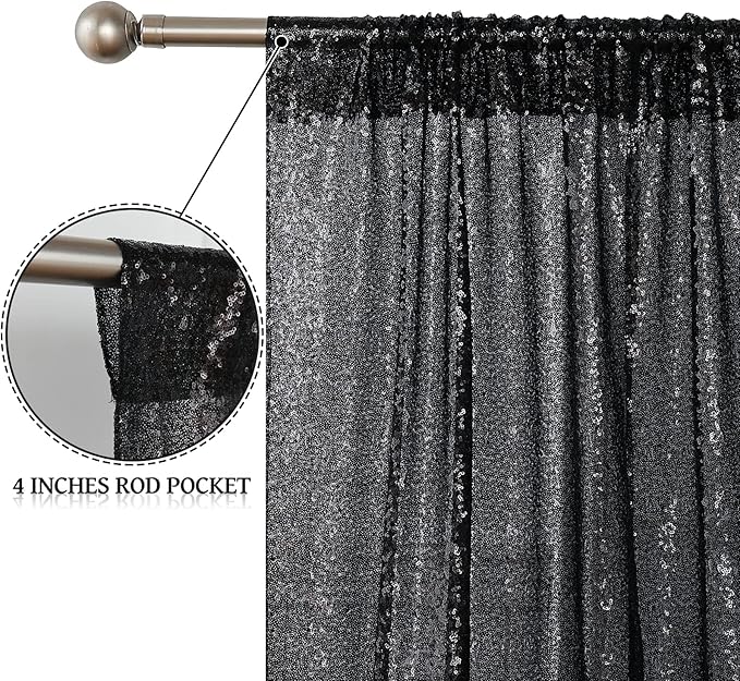 Sugargirl Halloween Black Sequin Backdrop Curtain 2 Panels 2FTx8FT Glitter Black Background Drapes Sparkle Photography Backdrop for Party Wedding Birthday Wall Decoration