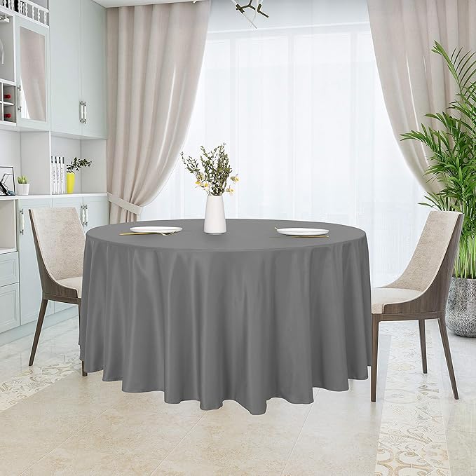 sancua Round Tablecloth - 108 Inch - Water Resistant Spill Proof Washable Polyester Table Cloth Decorative Fabric Table Cover for Dining Tables, Buffet Parties and Camping, Light Grey