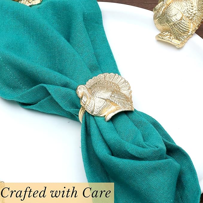 Gold Napkin Rings Set of 12 - Turkey Bird Stylish Metal Lightweight Serviette Holders for Elegant Table Settings | Perfect for Dinner Parties, Holidays, Weddings & Everyday Use - ALPHA Living HOME