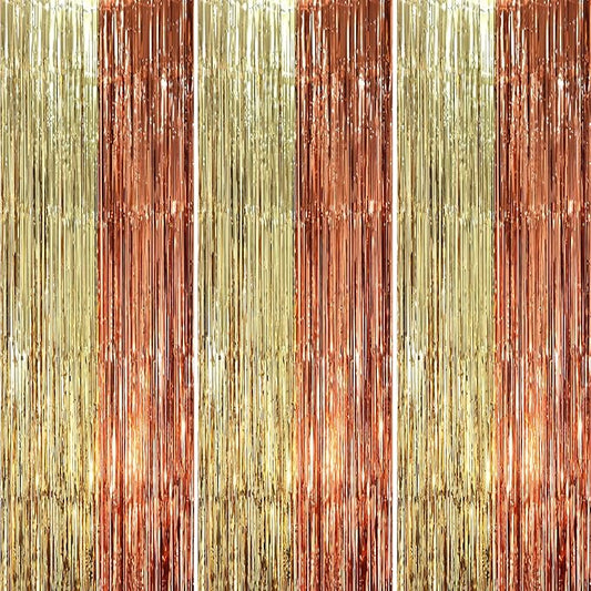 3 Pack 3.3 x 8.2 ft Rose and Champion Foil Fringe Backdrop Curtains, Tinsel Streamers Party Decorations, Fringe Backdrop, Door Shimmer for Anniversary or Birthday Party