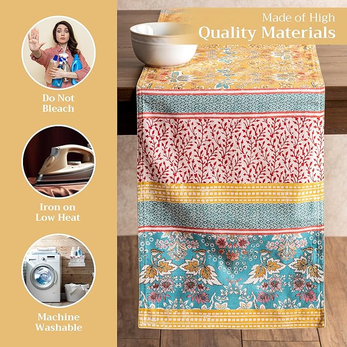 Maison d' Hermine Table Runner 100% Cotton Double Layer Table Runners 72 inches Long Decorative for Home Kitchen Dining Party Baby Shower Wedding Bridal Shower Spring Summer (Marquise, 14.50" x 72")