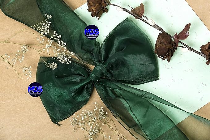 MDS Pack of 250 PCS Organza Chair Sashes Wider Dining Chair Bows Ribbon Tie Back for Wedding Party Birthday Bridal Shower Reception Event Banquet Home Chair Cover Decoration - Hunter Green