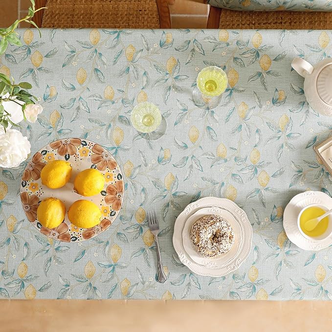 patdrea Designer Linen Green Tablecloth for Rectangle Table,Vintage Yellow Fruits Pattern Extra Long Table Cloth,Decoration Cover for Kitchen Dining,Christmas,Thanksgiving,Party,63"x110"-Ania a