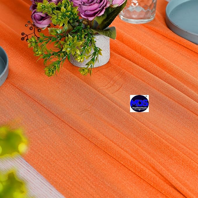 MDS Halloween Chiffon Table Runner - 10 Pack, 29 x 170 Inches, 14ft Each - Sheer Spooky Table Runners for Haunted House Parties, Trick-or-Treat Tables, Witchy Décor, Wedding & Events - Orange