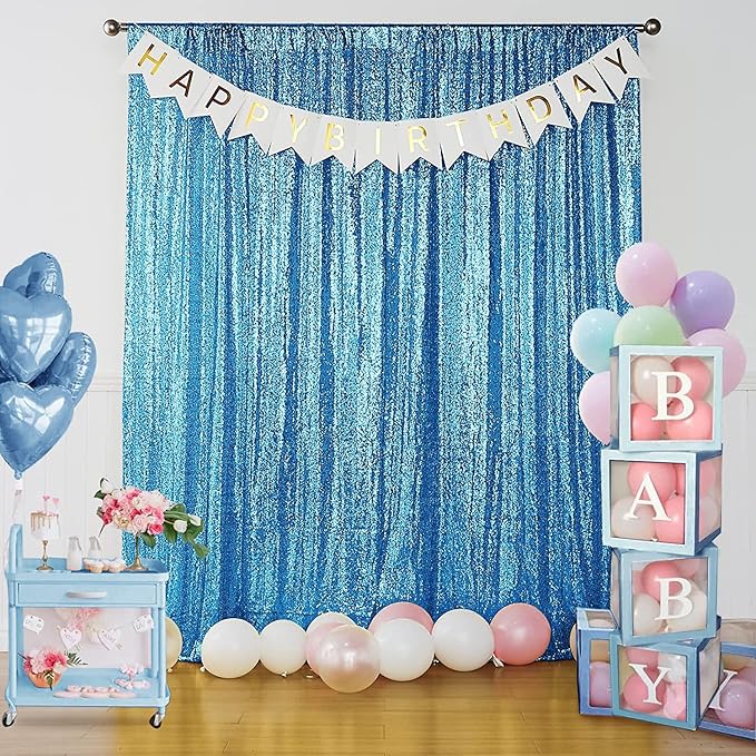 Sugargirl Turquoise Sequin Backdrop Curtain 2 Panels 2FTx8FT Glitter Turquoise Background Drapes Sparkle Photography Backdrop for Party Wedding Birthday Wall Decoration