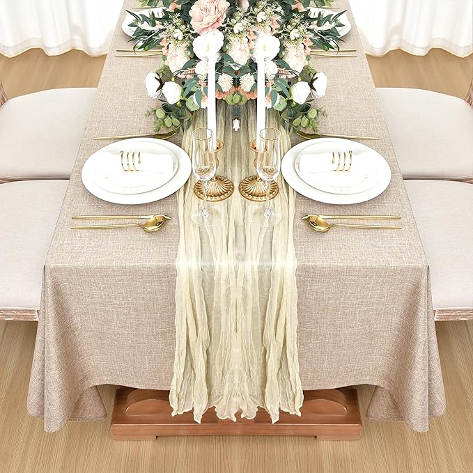 Fitable Square Table Cloth Linen Textured: Water & Stain Resistant Farmhouse Tablecloth, Washable Burlap Table Covers for Kitchen Dining Party(2 Pack, 54x54 Inch, Beige)