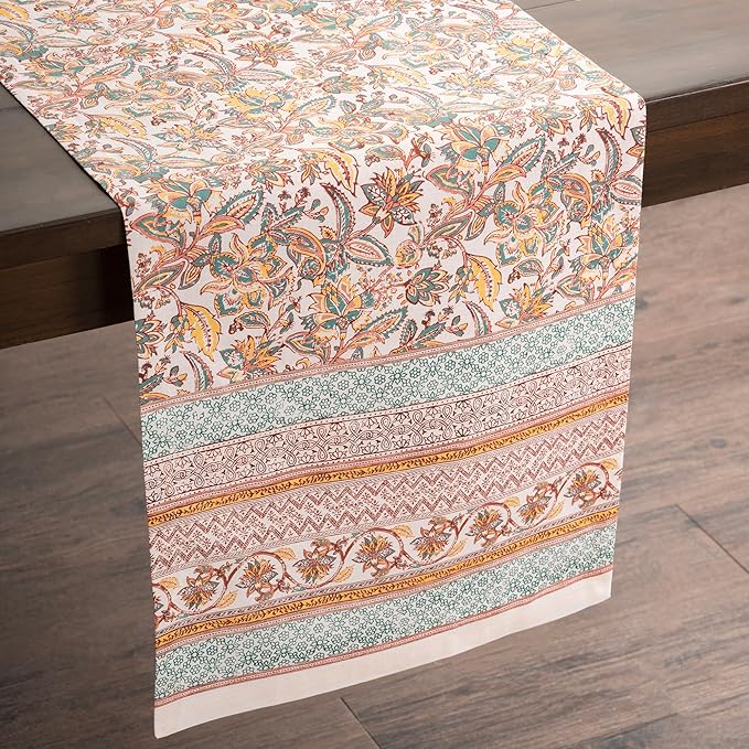 Maison d' Hermine Table Runner 100% Cotton Single Layer Table Runners 108 inches Long for Thanksgiving Christmas Decorations Home Kitchen Dining Party Wedding (Nila, 14.5" x 108")