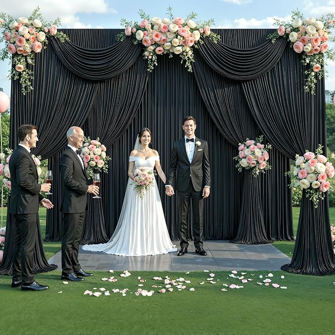 50ft x 12ft Black Backdrop Curtains Wrinkle Free Backdrop Curtain for Wedding Parties Black Fabric Backdrops Drapes Back Drop Cloth Bridal Shower Stage Curtains Wedding Decorations for Reception