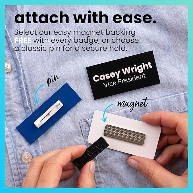 ExcelMark Custom Name Tag - Engraved Name Badge with Pin or Magnetic Backing, 16 Colors, 6 Fonts, and 2 Sizes to Choose from (Walnut w/White Letters, 1"x 3")