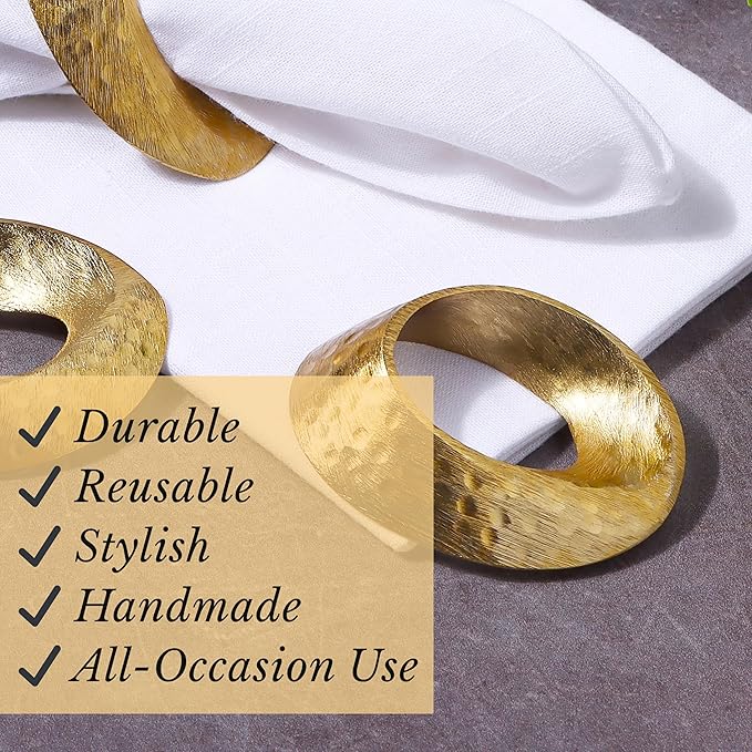 Metal Napkin Rings Set of 12 - Gold Mobius Design for Table Decor, Elegant Napkin Holders for Dinner, Wedding, Party, Holiday, Thanksgiving, Christmas & Everyday Use - ALPHA Living HOME