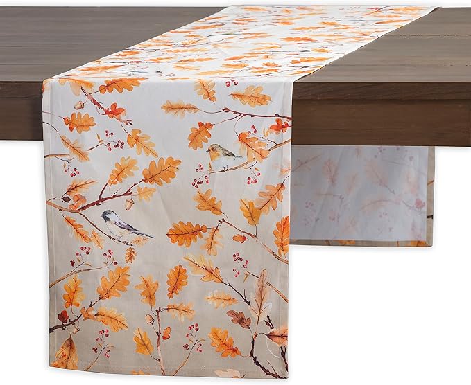 Maison d' Hermine Table Runner 100% Cotton Single Layer Table Runners 60 inches Long for Thanksgiving Christmas Decorations Home Kitchen Dining Party Wedding (Oak Leaves, 14.5" x 60")