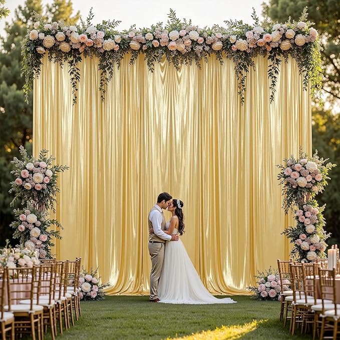 PartyVillage 50x14FT Gold Sequin Backdrop Curtain -10 Panels 5x14FT Wrinkle Free Shimmer Back Drop Cloth, Glitter Backdrop Drapes for Photography, Birthday, Wedding, Graduation Background