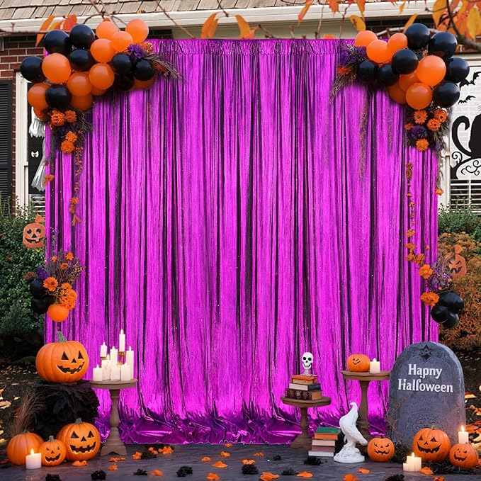 Glitter Sequin Backdrop Curtains for Halloween - 19.2x8FT Wrinkle-Free Glitter Drapes Purple Photo Backdrop Drapes for Wedding Birthday Photography Background 4 Panels 4.8x8FT