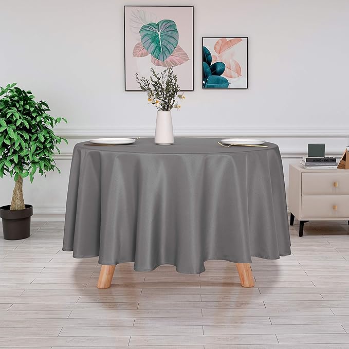 sancua Round Tablecloth - 90 Inch - Water Resistant Spill Proof Washable Polyester Table Cloth Decorative Fabric Table Cover for Dining Tables, Buffet Parties and Camping, Light Grey