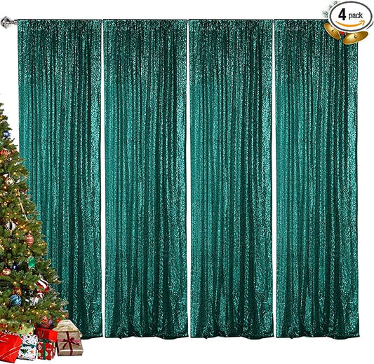 Hahuho Hunter Sequin Backdrop Curtain, 4PCS 2FTx8FT Glitter Backdrop Curtain for Parties, Christmas, Wedding, Party Decoration（4 Panels, 2FT x 8FT, Hunter