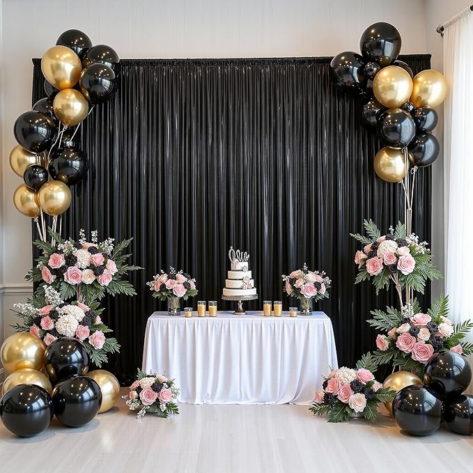 PartyVillage 20x10FT Black Sequin Backdrop Curtain -4 Panels 5x10FT Wrinkle Free Shimmer Back Drop Cloth, Glitter Backdrop Drapes for Photography, Birthday, Wedding, Graduation Background