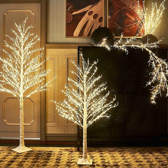 Hairui Lighted Branches with Iredescent Glitter 120 Fairy Lights USB Plug in and Battery Operated with Timer, White Twig Branches with Lights 32IN for Home Christmas Decorations Inside