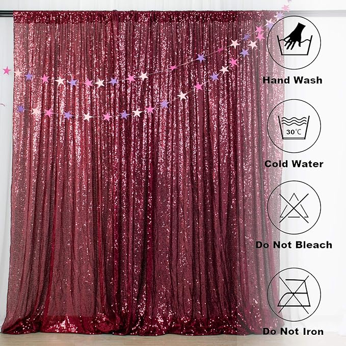 ShinyBeauty Glitter Burgundy Backdrop Curtain 4Ftx7Ft Sequin Curtains Photobooth Backdrops,Wine Wedding,Party,Birthday Wall Background