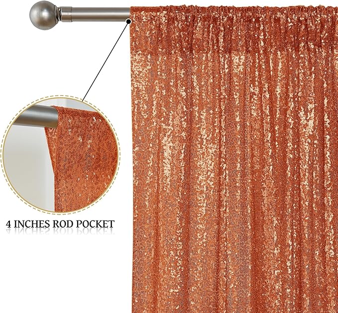 Sugargirl Orange Sequin Backdrop Curtain 2 Panels 2FTx8FT Glitter Orange Background Drapes Sparkle Photography Backdrop for Party Wedding Birthday Wall Decoration