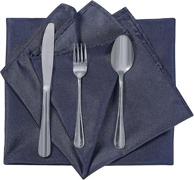 Cloth Napkins 17x17 inch Washable Polyester Dinner Napkins Soft Table Napkins for Wedding Party Dining Banquet(Navy,12PCS)