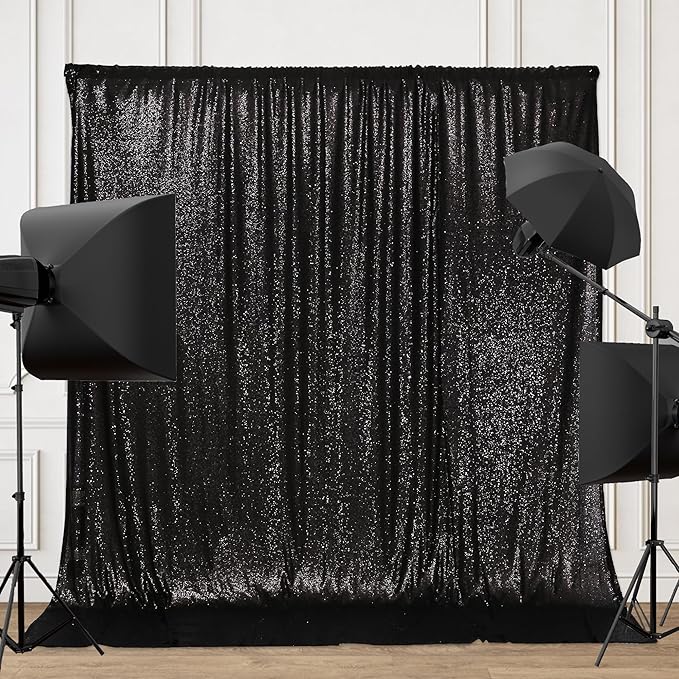 PartyDelight Sequin Backdrop Black Photography 6Ft x 8Ft Party Back Drop