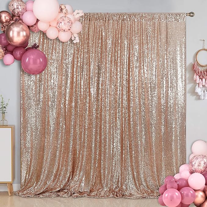 SquarePie Sequin Backdrop 6FT x 8FT Rose Gold Curtain Background for Wedding Party
