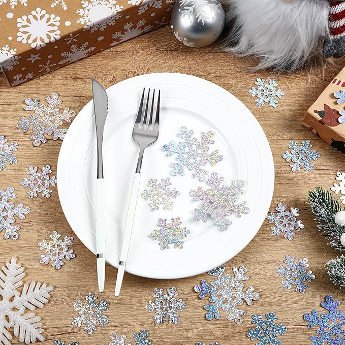 MARFOREVER Holographic Snowflake Glitter Confetti, Christmas Laser Silver Snowflake Table Scatters Frozen Party Decorations Winter Wonderland Confetti Sprinkles for Wedding Christmas Party Decorations