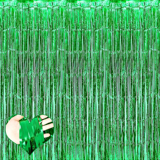 4 Pack Green Fringe Curtain Backdrop, 3.2Ft x 6.6Ft Metallic Tinsel Foil Fringe Streamers Background for Photo Booth Birthday Wedding Baby Shower Carnival Easter Mother’s Day Party Decorations