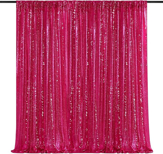Sequin Backdrop Hot Pink 8ft x 8ft Glitter Photo Booth Backdrop for Birthday Party Fuchsia