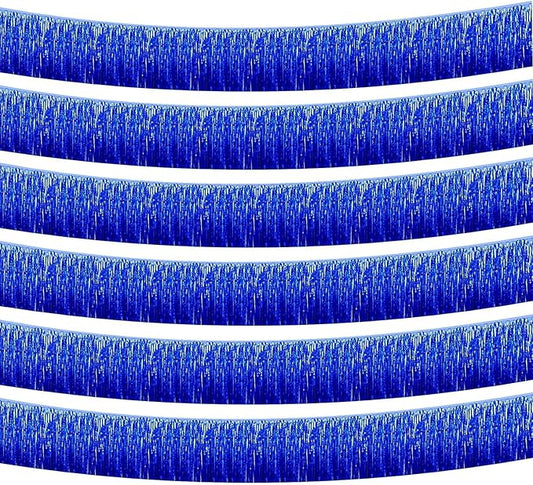 Blue Foil Fringe Garland 10FT 6packs, Metallic Foil Tinsel Fringe Banners for Parade Float Decorations Wedding, Birthday Party Graduation (six Blue)