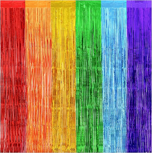 Pride Party Decorations - Rainbow Streamers Thicken 2 Pack 3.2 x 8.2 FT - Rainbow Tinsel Foil Fringe Curtains, Photo Booth Props Backdrops for Birthday, Fiesta, Mexican, Pride, Baby Shower