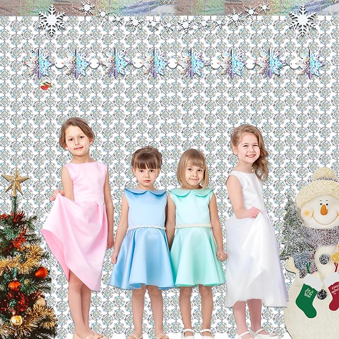 Silver Snowflake Fringe Curtain - GREATRIL Winter Onederland Streamers Backdrop with Sparkling Snowflake for Christmas Birthdays Party Decoration -3.2ft x 6.5ft - 2 Pack