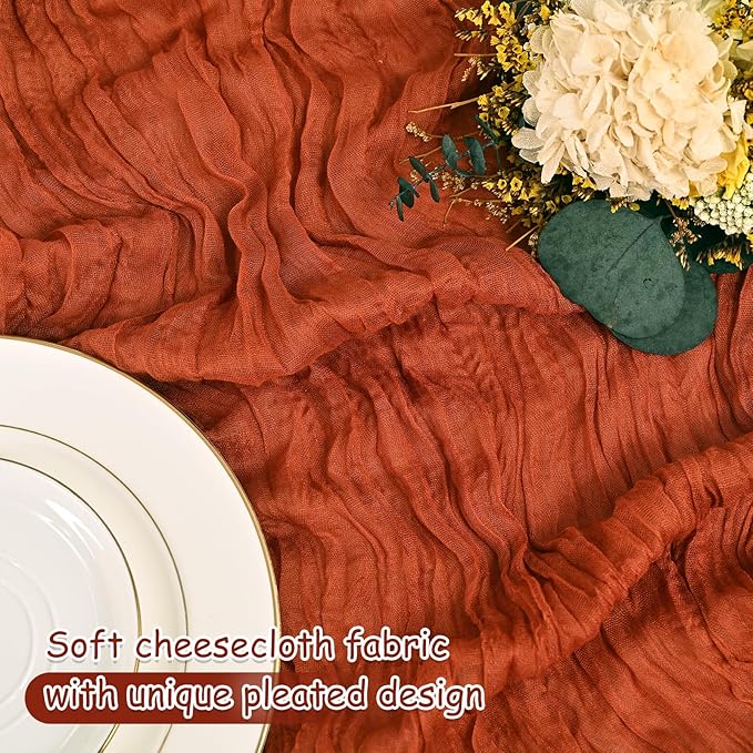 12 Pack Terracotta Cheesecloth Table Runner 20 x 120 inch Gauze 10FT Semi Sheer Boho Fabric Cheese Cloth Table Runner for Wedding Party Birthday Baby Bridal Shower