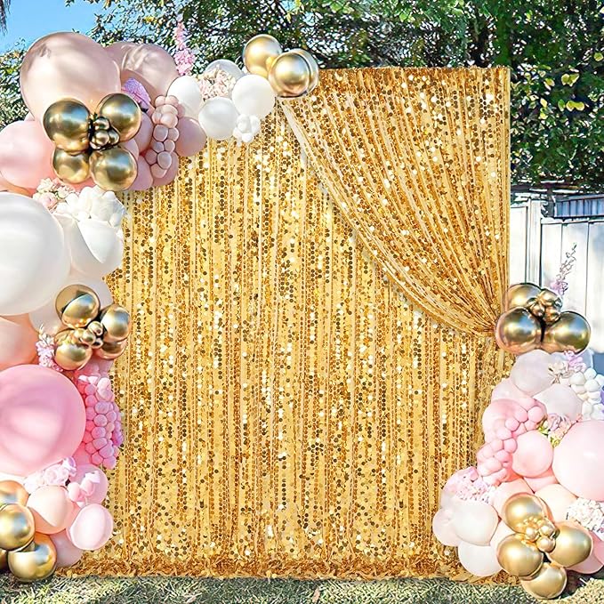 Gold Big Payette Sequin Backdrop 2 Panels 4ftx8ft Sparkly Glitter Backdrop Curtains Birthday Party Background Decoration