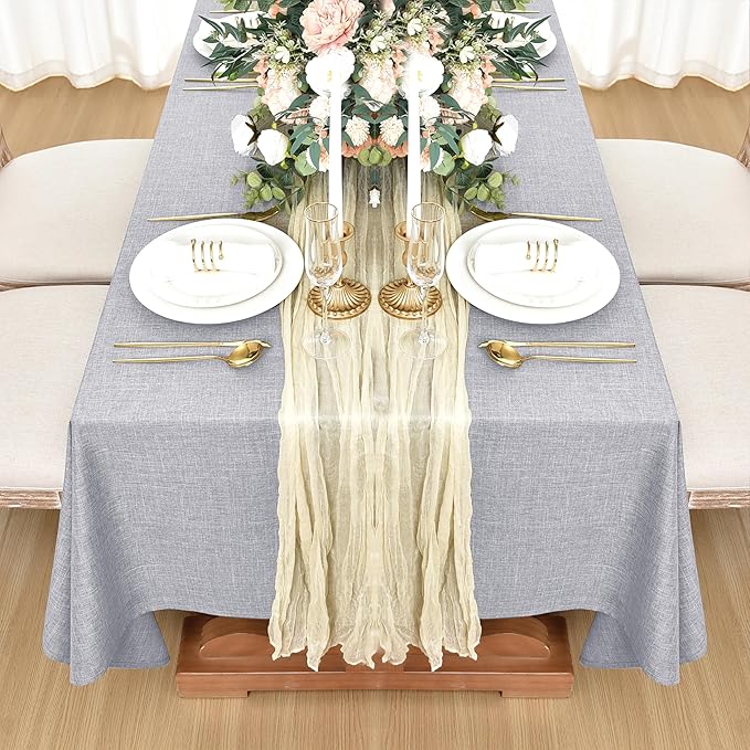 Fitable Faux Linen Tablecloths for Rectangle Tables: Water & Stain Resistant Farmhouse Table Cloth, Washable Burlap Textured Table Covers for Kitchen Dining Party(2 Pack, 60x84 Inch, Light Grey)