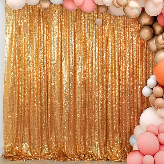 ShinyBeauty Sequin Backdrop Gold 7FTX7FT Photo Booth Backdrop Gold Sequence Fabric Backdrop for Parties Shimmer Polyester Backdrop for Photoshoot Gold Wall Backdrop for Baby Shower Decoration