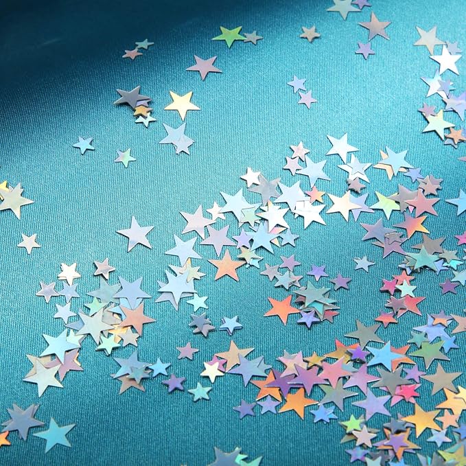 Hestya 60g Star Confetti Glitter Table Confetti Metallic Foil Stars for Party Wedding Festival Decorations(Holographic Silver,10mm and 6mm)
