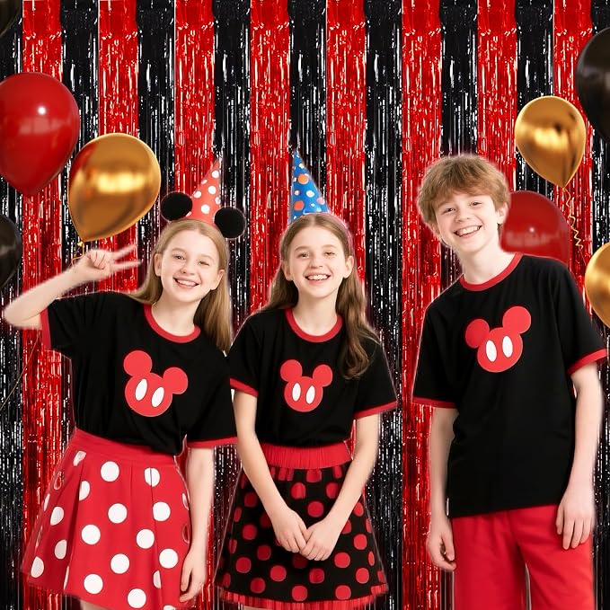 BEISHIDA Red Black Door Streamers Backdrop Foil Fringe Tinsel Party Streamers Curtains Photo Backdrop - 2Pcs for Birthday Graduation Bachelorette Halloween New Year Party Decoations