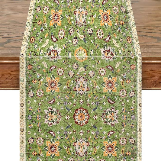 Snycler Table Runner Boho Table Runners Vintage Elegant Farmhouse Table Center Linen Decor for Home Dining Party Entrance (13x108 Inch) Green